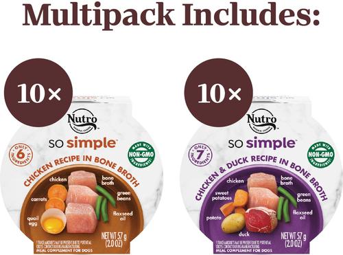 So Simple Meal Complement Adult Chicken & Duck in Bone Broth Variety Pack Wet Dog Food, 2-oz can, case of 20