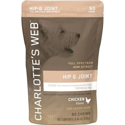 Masticable con sabor a pollo para cadera y articulaciones, suplemento de salud de extracto de cáñamo de espectro completo para perros, 30 unidades