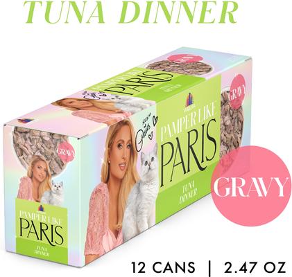 Comida húmeda para gatos desmenuzada sin cereales Tuna Dinner, lata de 2.47 oz, caja de 12