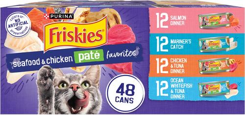Purina Friskies Seafood & Chicken Pate Favorites Variety Pack Wet Cat Food, 5.5-oz can, case of 80