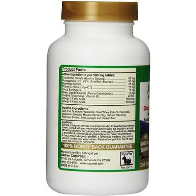 NaturVet, ArthiSoothe, tabletas con glucosamina y condroitina para articulaciones de perros, 250 / 500 tabletas