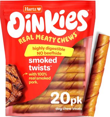 Oinkies Smoked Twists with 100% Real Smoked Pork Rawhide-Free Natural Dog Treats, 20 count