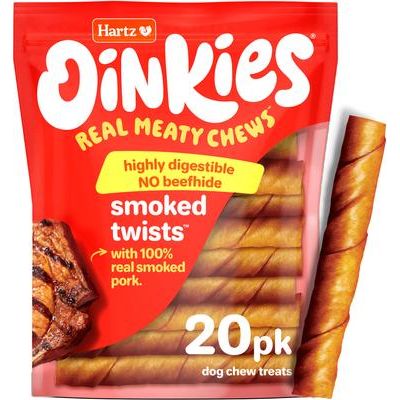 Oinkies Smoked Twists - Golosinas naturales para perros 100 % de cerdo ahumado real sin cuero crudo, 40 unidades