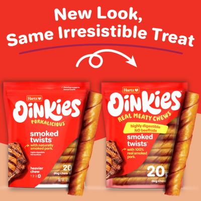 Oinkies Smoked Twists with 100% Real Smoked Pork Rawhide-Free Natural Dog Treats, 20 count