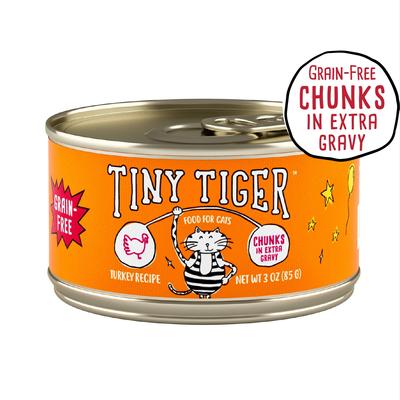 Bundle: Tiny Tiger Chunks in EXTRA Gravy Turkey Recipe Grain-Free Canned Cat Food, 3-oz, case of 24 + Fancy Feast Gravy Lovers Turkey Feast in Roasted Turkey Flavor Gravy Canned Cat Food, 3-oz, case of 24