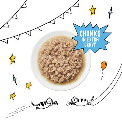 Bundle: Tiny Tiger Chunks in EXTRA Gravy Turkey Recipe Grain-Free Canned Cat Food, 3-oz, case of 24 + Fancy Feast Gravy Lovers Turkey Feast in Roasted Turkey Flavor Gravy Canned Cat Food, 3-oz, case of 24