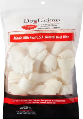 DogLicious 4 - 5" Bones Rawhide Dog Treats, 10 count