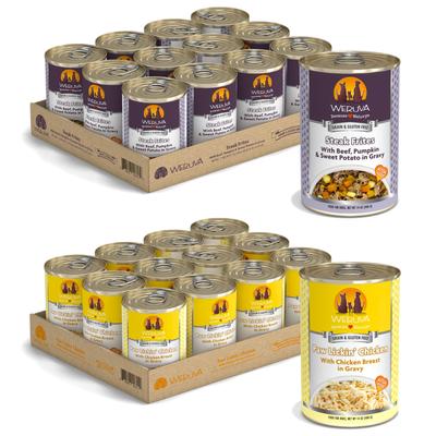 Bundle: Weruva Paw Lickin' Chicken in Gravy + Steak Frites with Beef, Pumpkin & Sweet Potatoes in Gravy Canned Dog Food