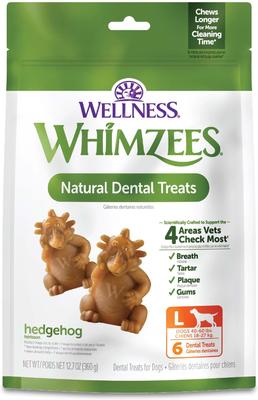 Golosinas dentales naturales para perros Wellness Hedgehog Dental Chews, sin cereales, grandes, 6 unidades