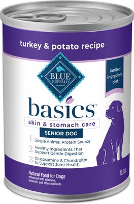 Basics Skin & Stomach Care Grain-Free Turkey & Potato Senior Canned Dog Food, 12.5-oz, case of 12