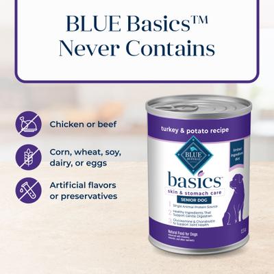 Basics Skin & Stomach Care Grain-Free Turkey & Potato Senior Canned Dog Food, 12.5-oz, case of 12