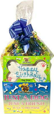 'Happy Birthday' Blue Gift Basket Variety Pack Crunchy Dog Treats