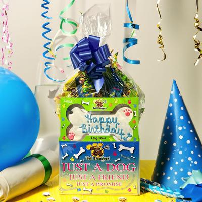 'Happy Birthday' Blue Gift Basket Variety Pack Crunchy Dog Treats
