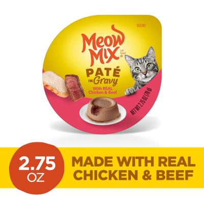 Pate in Gravy with Real Chicken & Beef Wet Cat Food, 2.75-oz cup, case of 12