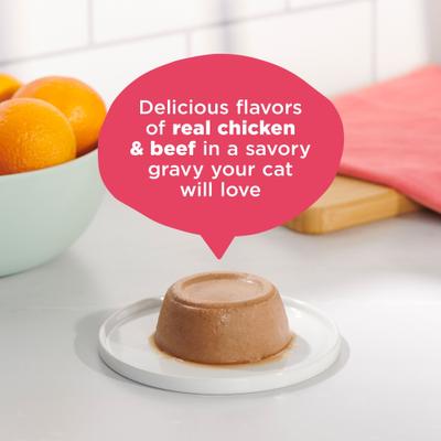 Pate in Gravy with Real Chicken & Beef Wet Cat Food, 2.75-oz cup, case of 12