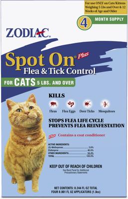 Tratamiento localizado contra pulgas y garrapatas Spot On Plus para gatos y gatitos de más de 2,2 kg (4 dosis) (4 meses de protección)