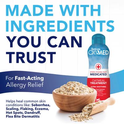 Acondicionador de avena para perros con tratamiento de enjuague y alivio de la picazón medicado OxyMed, botella de 1 galón