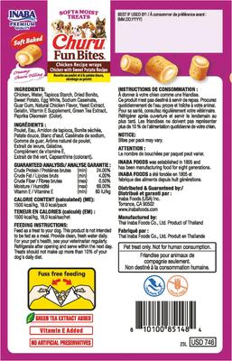 Churu Fun Bites - Galletas suaves y masticables sin cereales de pollo y batata para perros, 0.42 oz (paquete de 8)