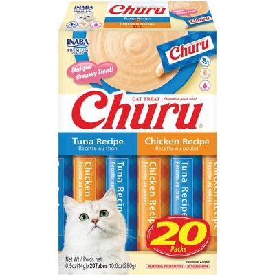 Churu - Paquete variado de mariscos y pollo, premios para lamer sin cereales para gatos, tubo de 0.5 oz, 20 unidades