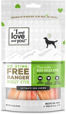 No Stink! Free Ranger Beef Bully Stix Grain-Free Dog Chews, 6-in, 5 pack