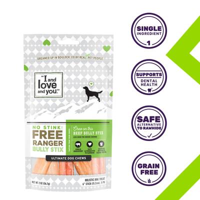 No Stink! Free Ranger Beef Bully Stix Grain-Free Dog Chews, 6-in, 5 pack