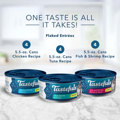 Tastefuls Tuna, Chicken, Fish & Shrimp Variety Pack Flaked Canned Cat Food, 5.5-oz can, case of 12