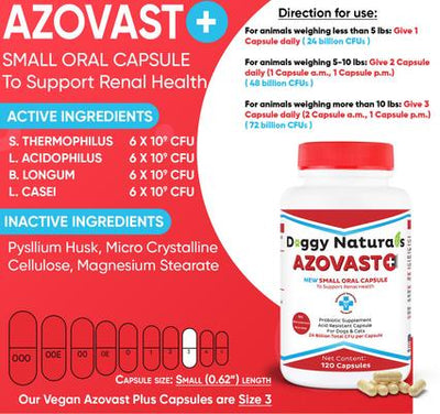 Azovast Plus Capsule Kidney Supplement for Dogs & Cats, 120 count