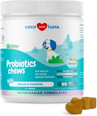 Coco and Luna Probiotics Soft Chew Diarrhea & Gas Support Supplement for Dogs, 90 count