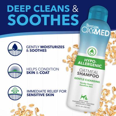 Champú hipoalergénico de avena para perros y gatos OxyMed, sin perfume, botella de 593 ml (20 onzas líquidas)