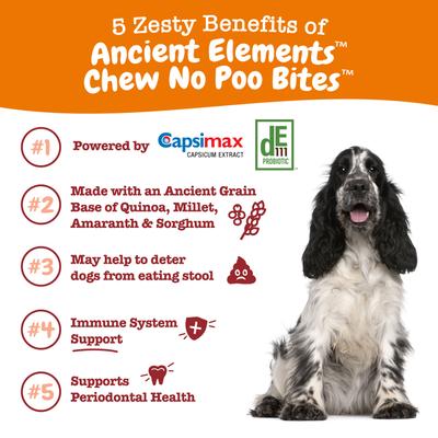 Ancient Elements Chew No Poo, sabor Bisonte para Perro, (disuadir coprofagia) 90 chews.