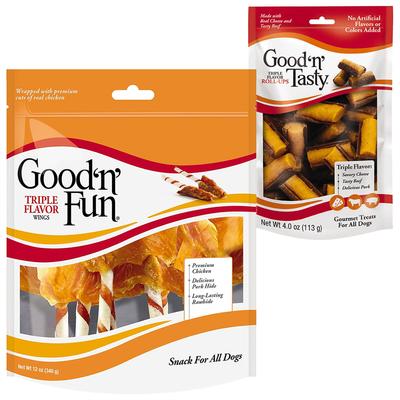 Bundle: Good 'n' Fun Triple Flavor Wings Beef, Pork & Chicken + Good 'n' Tasty Triple Flavor Roll-Ups Dog Treats
