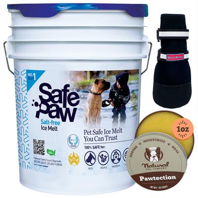 Bundle: Winter Paw Protection Starter Kit - Safe Paw Ice Melt, Natural Dog Company Paw Protector Balm, Bark Brite Dog Boots, X-Large