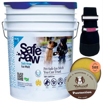 Bundle: Winter Paw Protection Starter Kit - Safe Paw Ice Melt, Natural Dog Company Paw Protector Balm, Bark Brite Dog Boots, X-Large