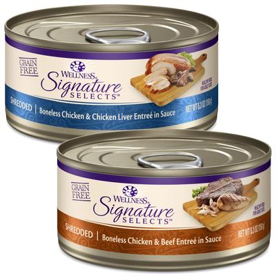 Bundle: Wellness CORE Signature Selects Shredded Boneless Chicken & Chicken Liver Entree in Sauce + Shredded Boneless Chicken & Beef Entree in Sauce Canned Cat Food