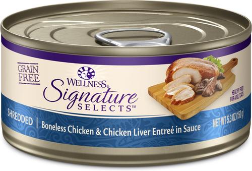 Bundle: Wellness CORE Signature Selects Shredded Boneless Chicken & Chicken Liver Entree in Sauce + Shredded Boneless Chicken & Beef Entree in Sauce Canned Cat Food