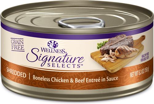 Bundle: Wellness CORE Signature Selects Shredded Boneless Chicken & Chicken Liver Entree in Sauce + Shredded Boneless Chicken & Beef Entree in Sauce Canned Cat Food