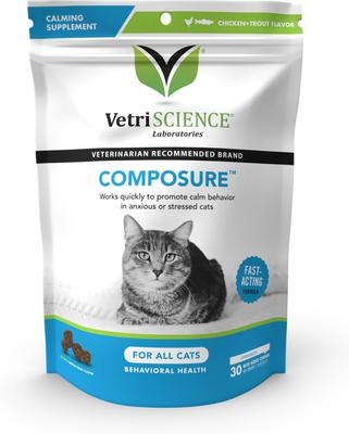 Composure - Suplemento calmante masticable suave con sabor a trucha y pollo para gatos (30 unidades)