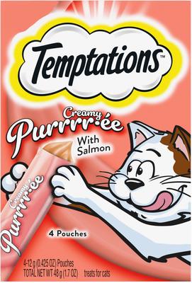 Bundle: Variety Pack - Temptations Creamy Puree with Tuna Lickable Cat Treats, Salmon, Chicken, Cheese & Beef Favors