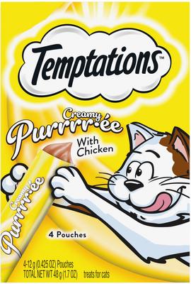 Bundle: Variety Pack - Temptations Creamy Puree with Tuna Lickable Cat Treats, Salmon, Chicken, Cheese & Beef Favors