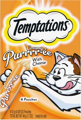 Bundle: Variety Pack - Temptations Creamy Puree with Tuna Lickable Cat Treats, Salmon, Chicken, Cheese & Beef Favors
