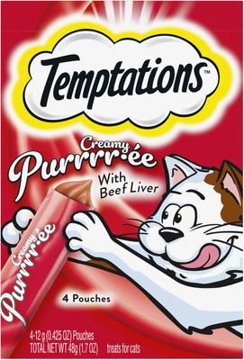 Bundle: Variety Pack - Temptations Creamy Puree with Tuna Lickable Cat Treats, Salmon, Chicken, Cheese & Beef Favors