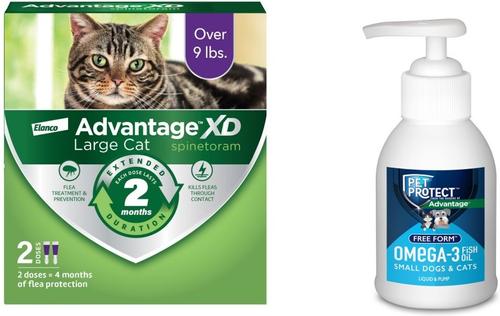 Bundle: Advantage XD Large Cat Treatment, 2 count + Pet Protect Free Form Omega-3 Fish Oil Liquid Supplement for Small Dogs & Cats, 4-fl oz bottle