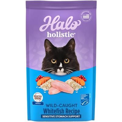 Alimento seco holístico para gatos adultos con receta de pescado blanco silvestre para estómagos sensibles, bolsa de 2.7 kg