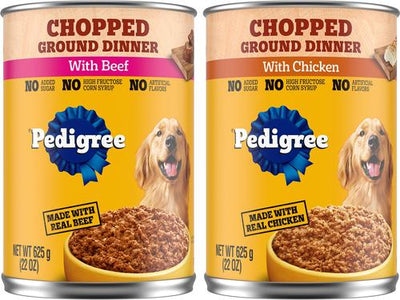 Bundle: Pedigree Chopped Ground Dinner with Beef + Chicken Canned Dog Food