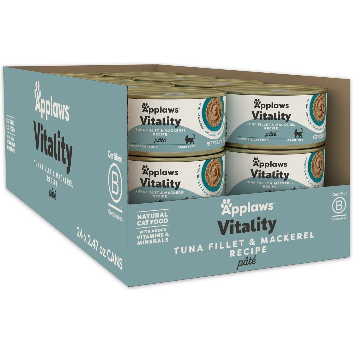 Vitality Alimento Húmedo Paté, Vitality Filete de Atún y Caballa Recipe Grain Free. 70 g, caja de 24. - Applaws