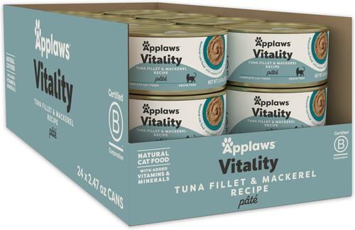 Vitality Tuna Fillet & Mackerel Recipe Pate Grain-Free Wet Cat Food, 2.47-oz can, case of 24