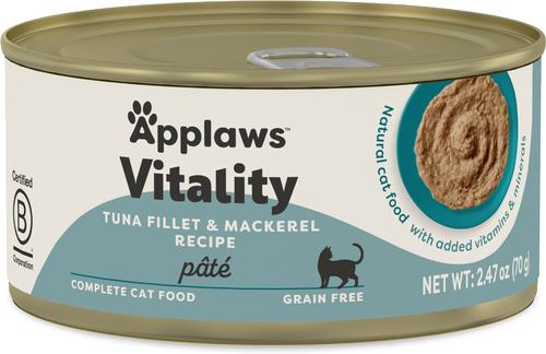 Vitality Tuna Fillet & Mackerel Recipe Pate Grain-Free Wet Cat Food, 2.47-oz can, case of 24