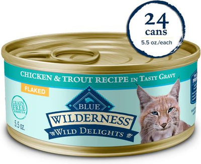 Wilderness Wild Delights Adult Chicken & Trout Recipe in Tasty Gravy High-Protein Grain-Free Flaked Wet Cat Food, 5.5-oz can, 24 count