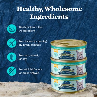 Wilderness Wild Delights Adult Chicken & Trout Recipe in Tasty Gravy High-Protein Grain-Free Flaked Wet Cat Food, 5.5-oz can, 24 count