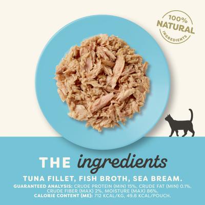 Natural Tuna Fillet with Sea Bream in Broth Wet Cat Food, 2.47-oz pouch, case of 12
